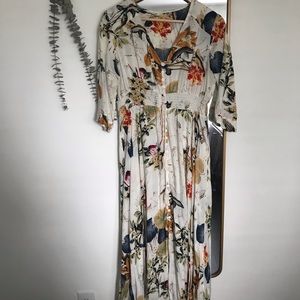 Floral Button Down Maxi Dress with Tassel Tie